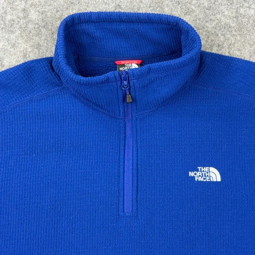 The North Face Fleece Mens 2XL Blue Grid Waffle Knit 1/4 Zip Pullover Outdoor